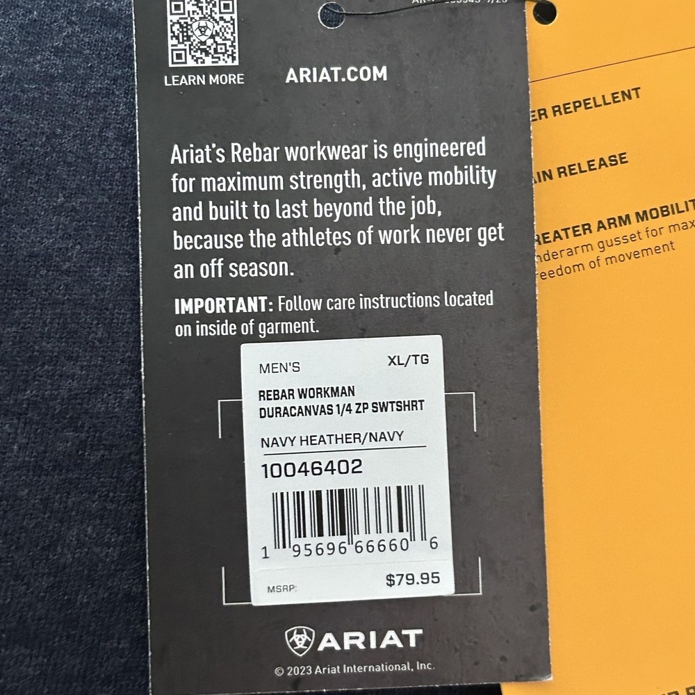 Ariat Jacket Mens XL Blue Rebar Workman 1/4 Zip Duracanvas Fleece Pullover - Picture 3 of 11